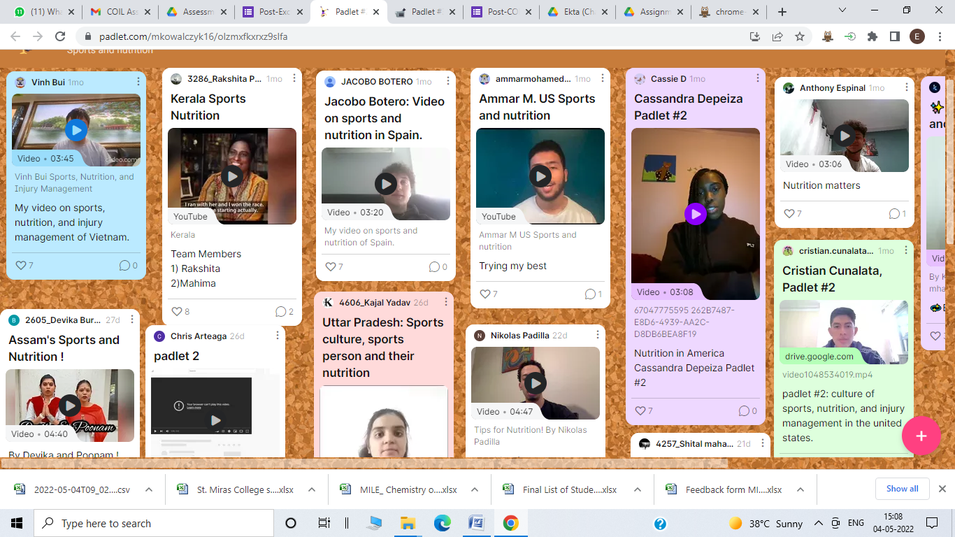 Padlet Photos Students put their videos and comments